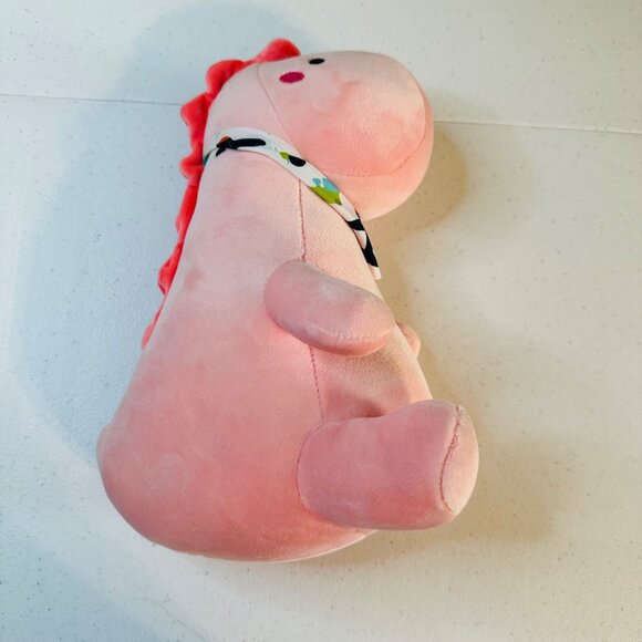 Adorable Pink Dinosaur Plush Toy With Quirky Bandana Pink Dino Stuffed Animal - Picture 7 of 11